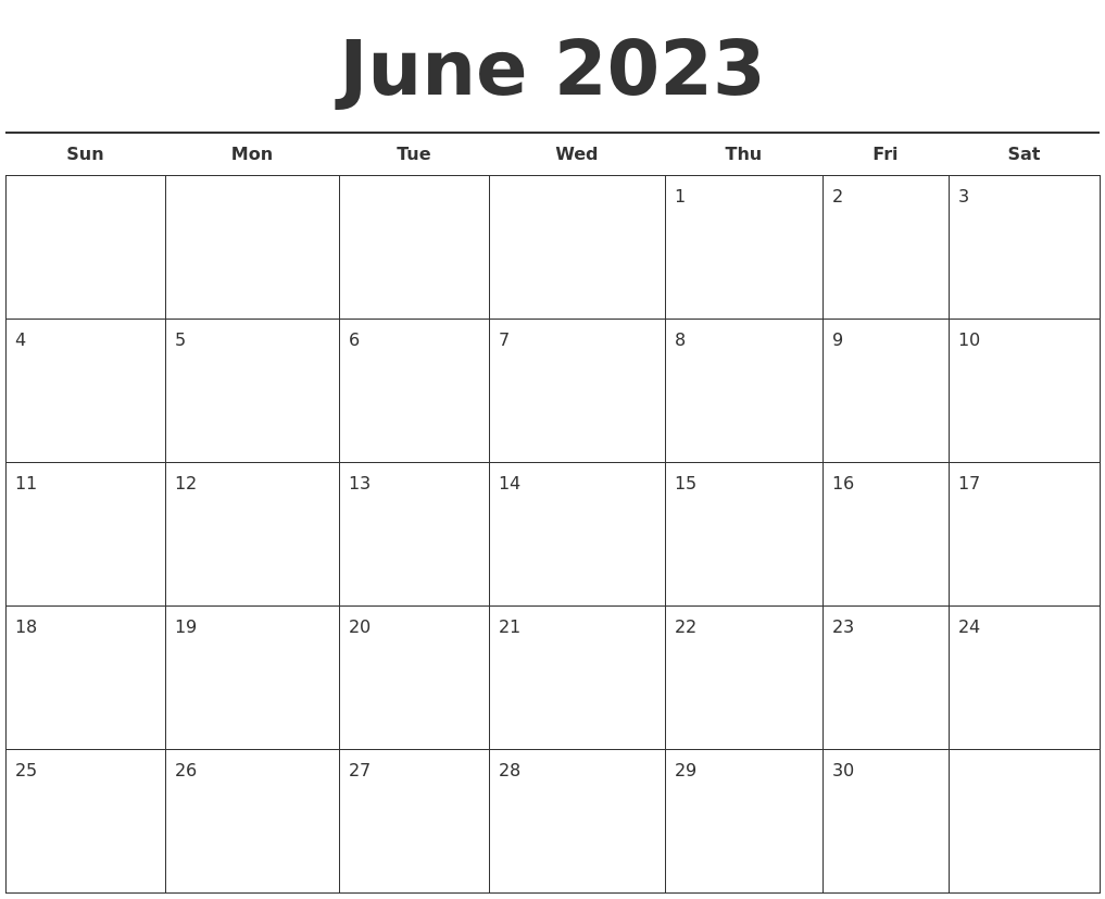 June 2023 Free Calendar Template