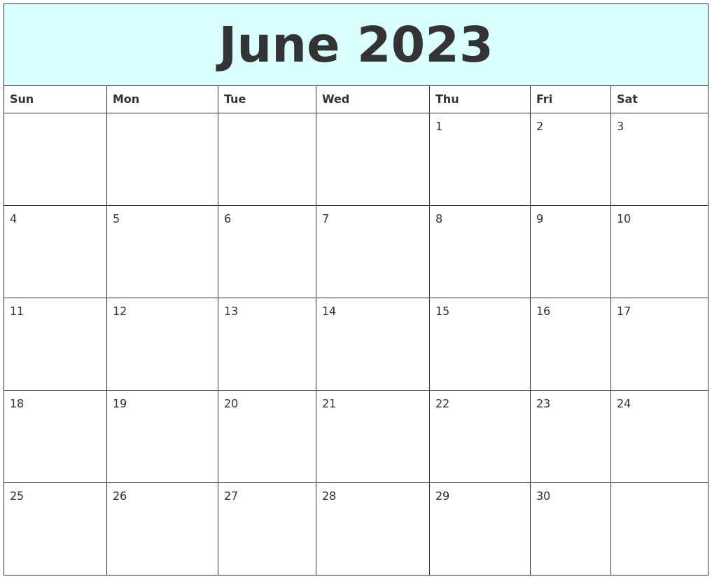 June 2023 Free Calendar