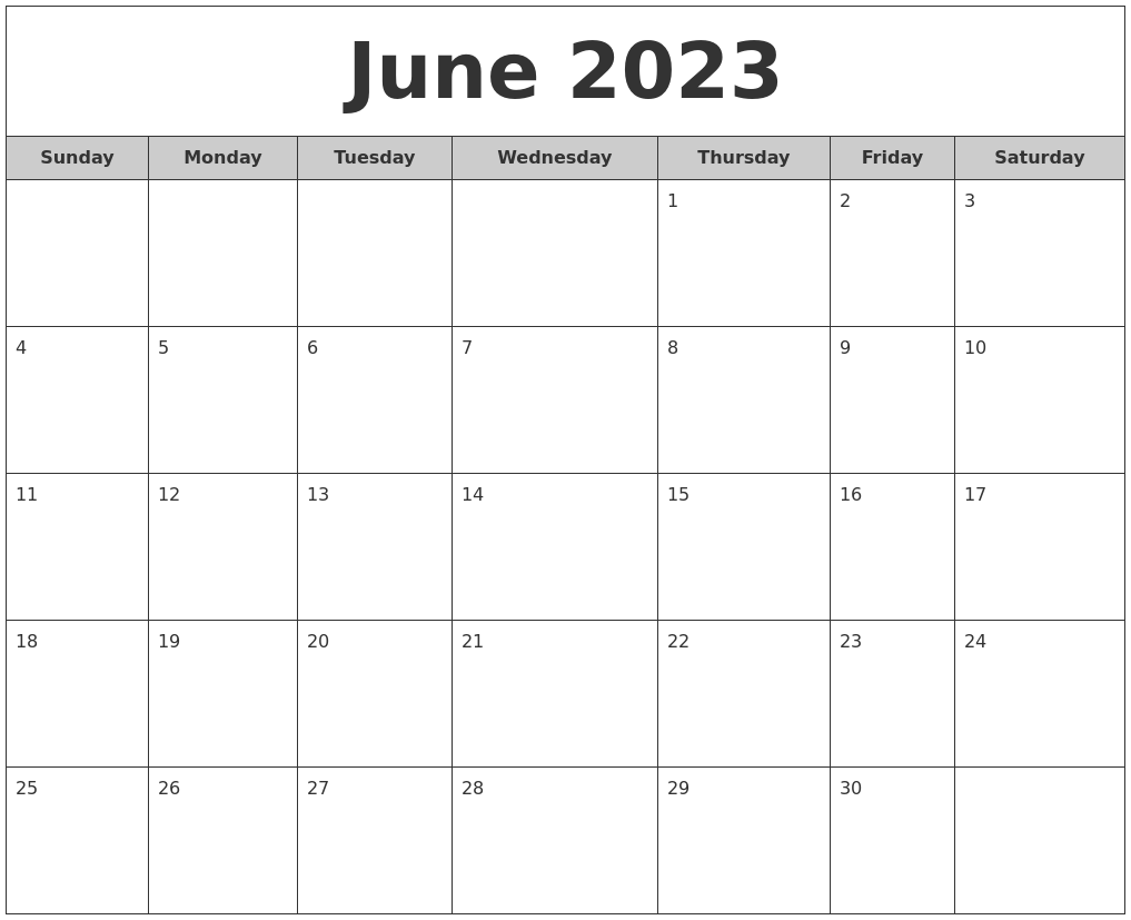 June 2023 Free Monthly Calendar