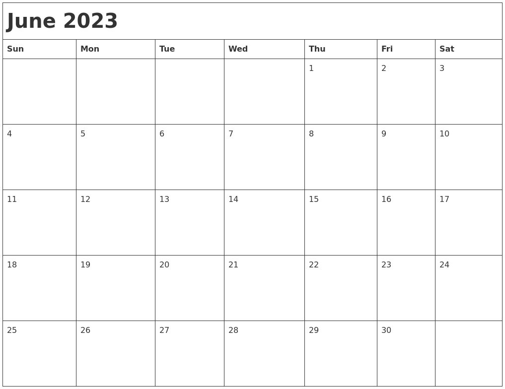 June 2023 Month Calendar