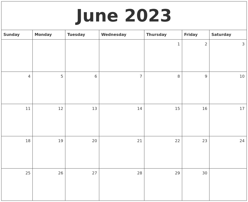 June 2023 Monthly Calendar