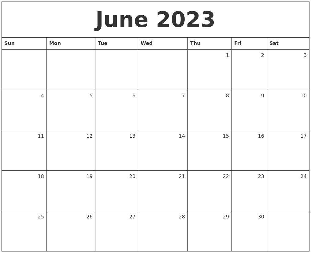 June 2023 Monthly Calendar