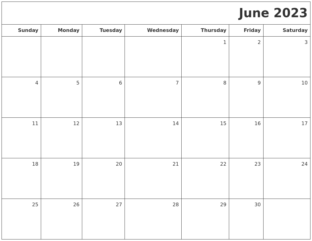 June 2023 Printable Blank Calendar