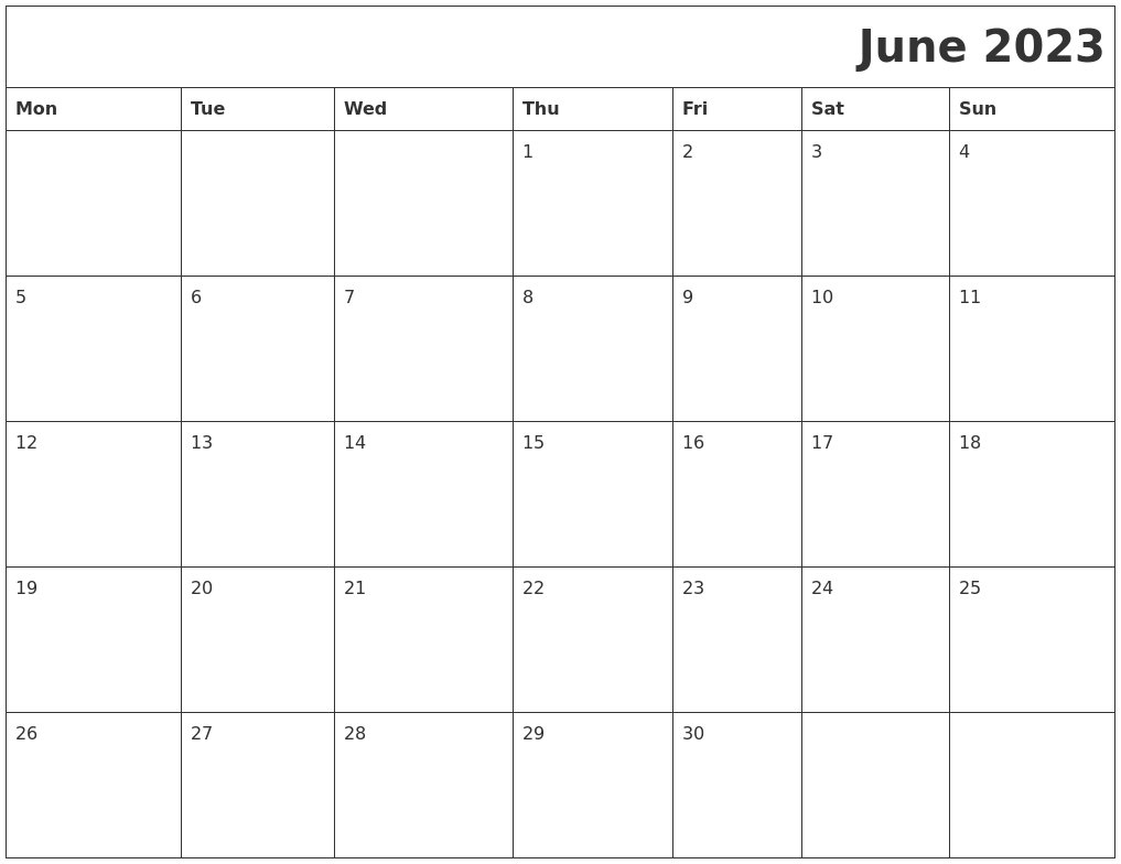 June 2023 Printable Calender