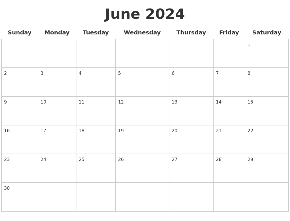 June 2024 Blank Calendar Pages