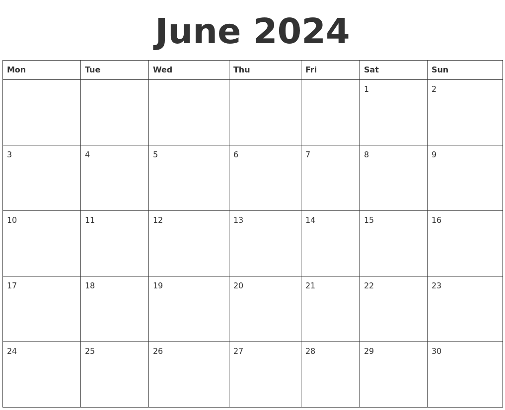 June 2024 Blank Calendar Template
