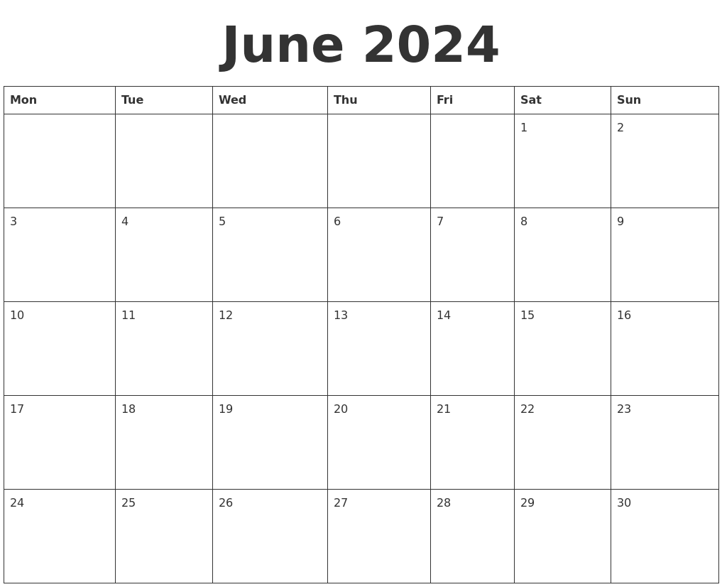 June 2024 Calendar Template