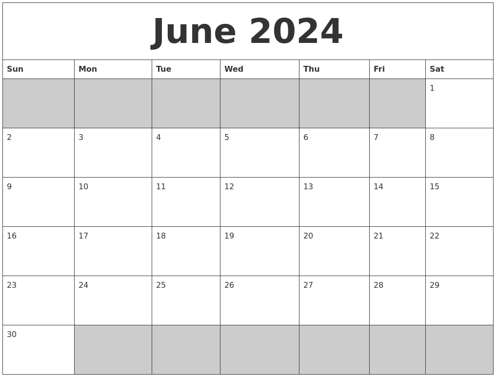 June 2024 Blank Printable Calendar