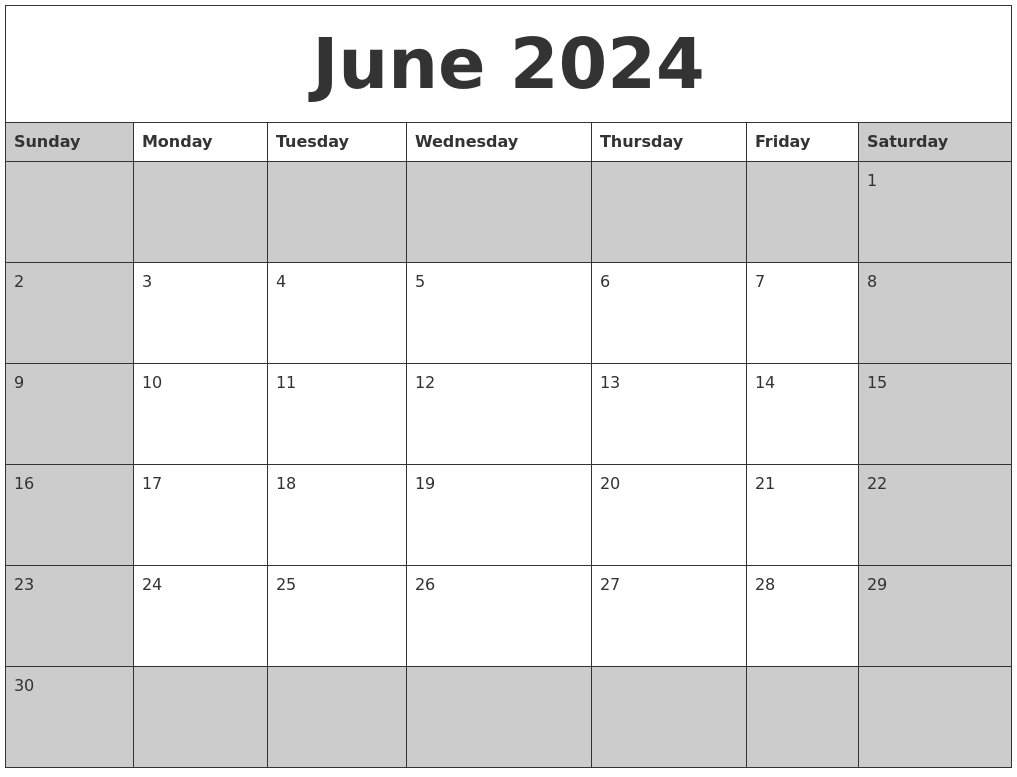 June 2024 Calanders