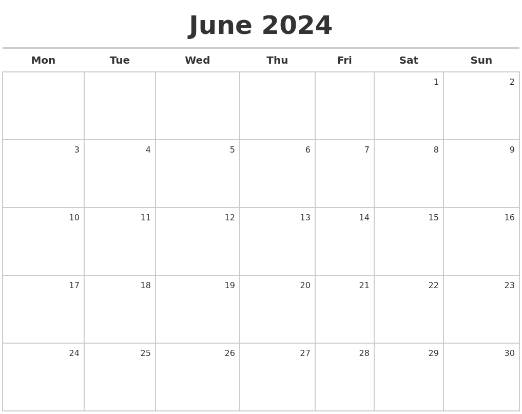 June 2024 Calendar Maker