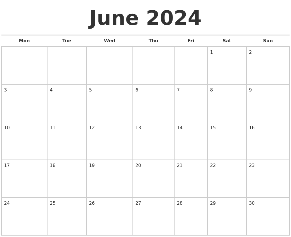 June 2024 Calendars Free