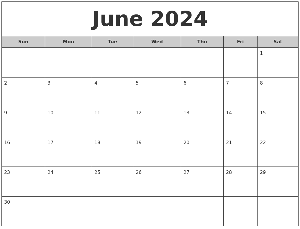 June 2024 Free Monthly Calendar