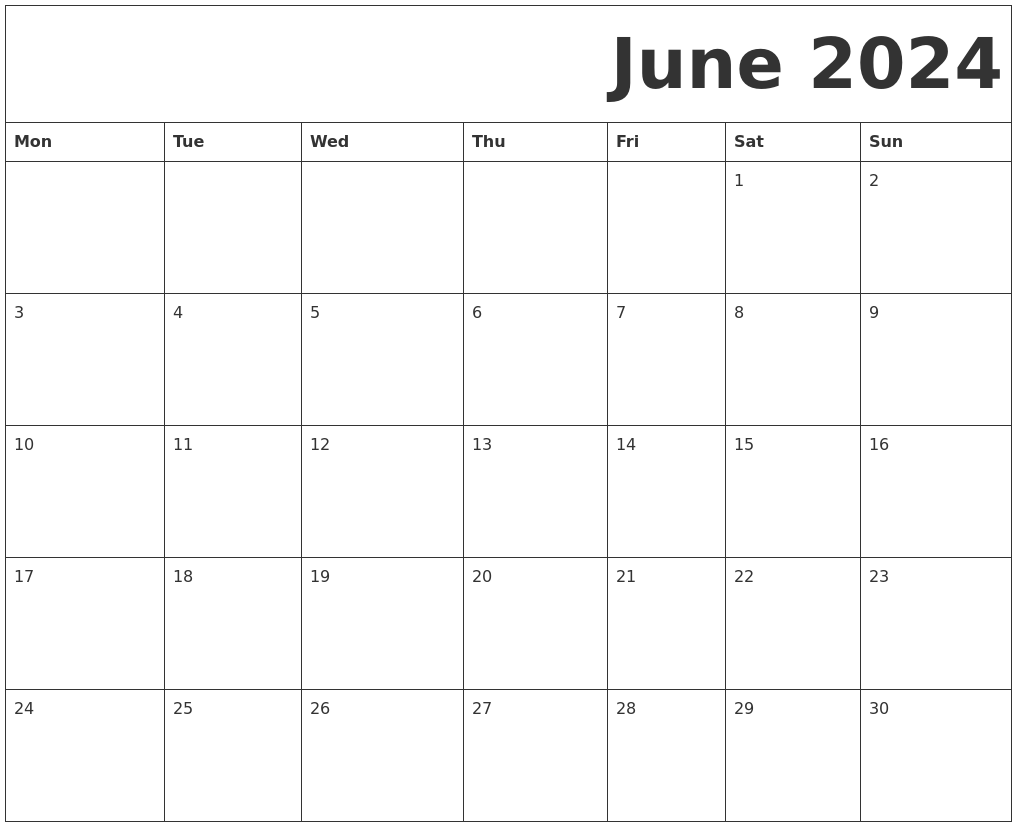 June 2024 Free Printable Calendar