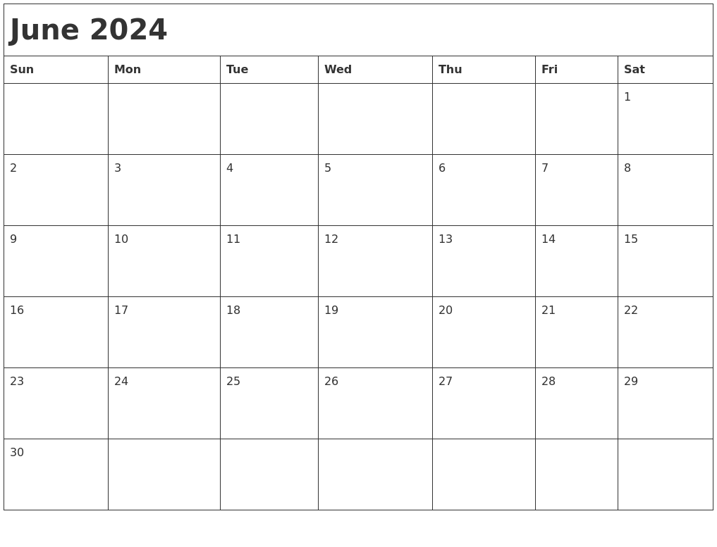 June 2024 Month Calendar