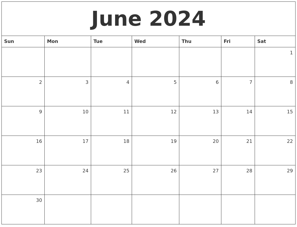 June 2024 Monthly Calendar