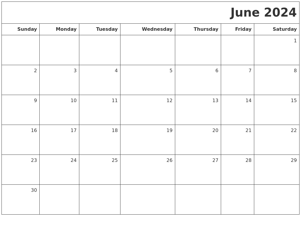 June 2024 Printable Blank Calendar