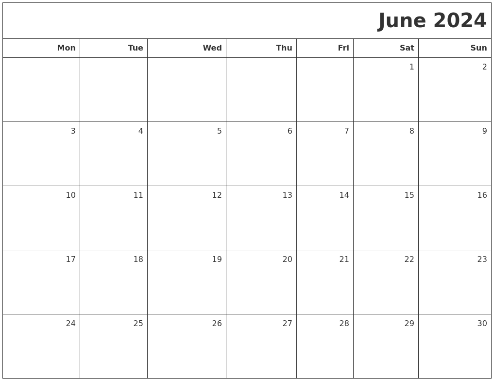 June 2024 Printable Blank Calendar