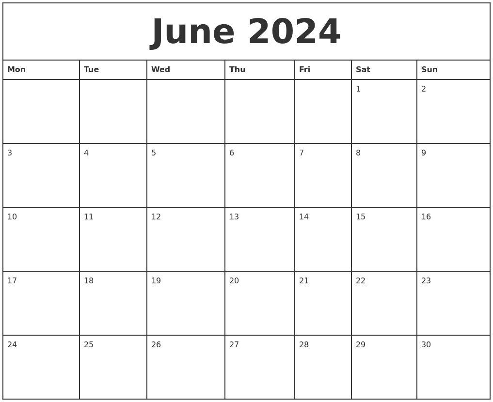 June 2024 Printable Monthly Calendar