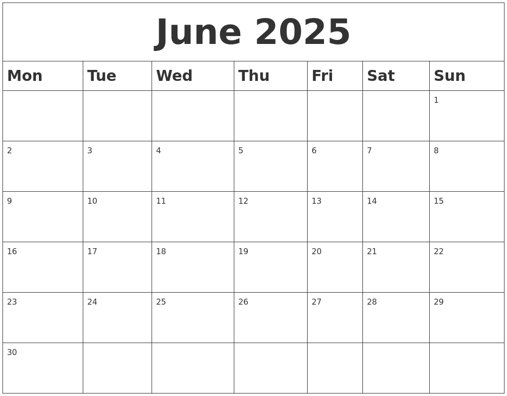 June 2025 To June 2025 Calendar