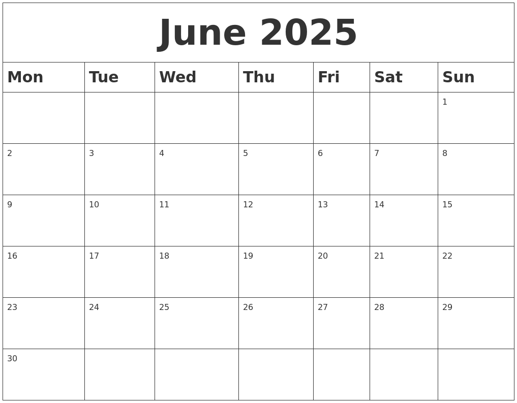 June 2025 Blank Calendar