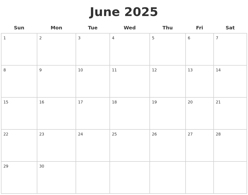 June 2025 Blank Calendar Pages