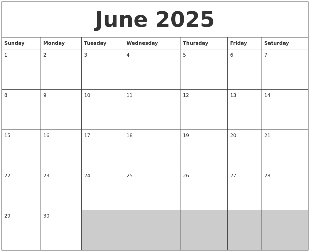 June 2025 Blank Printable Calendar