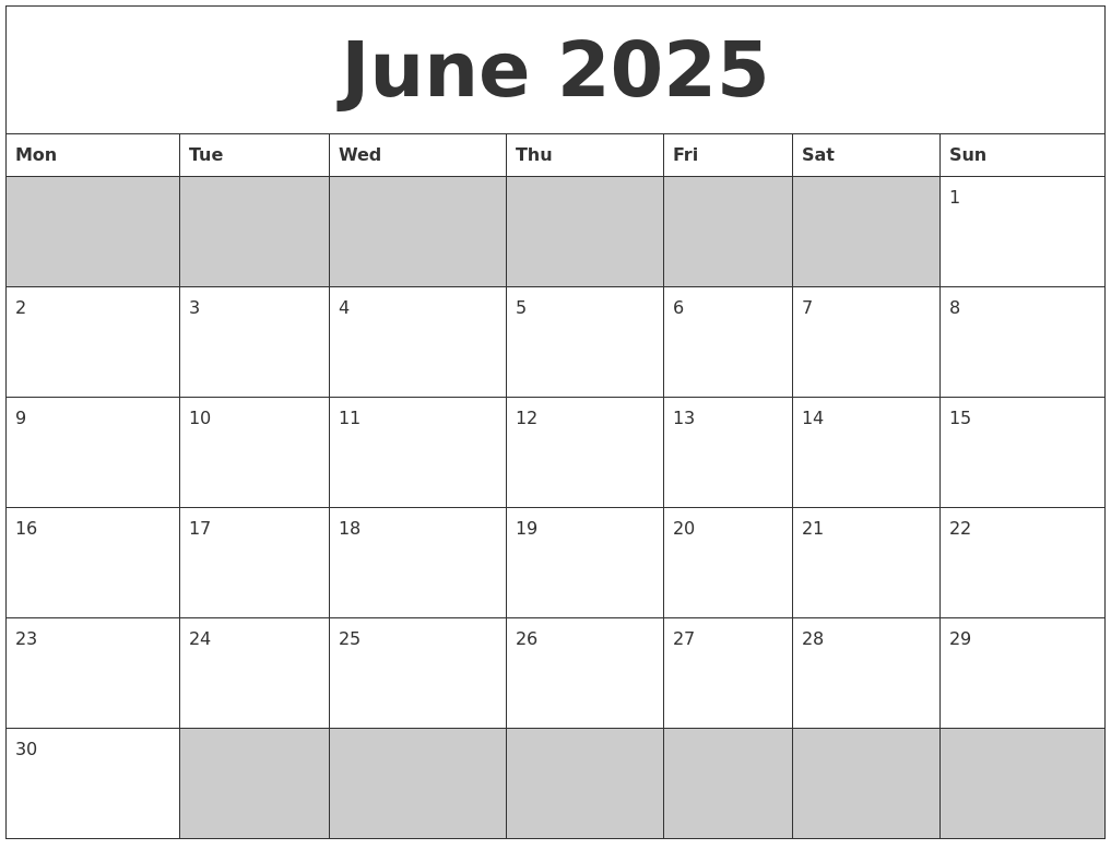 Calendar Of June 2025