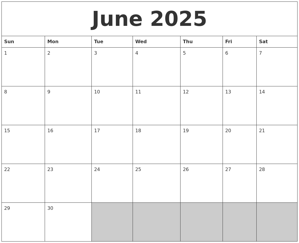 June 2025 Blank Printable Calendar