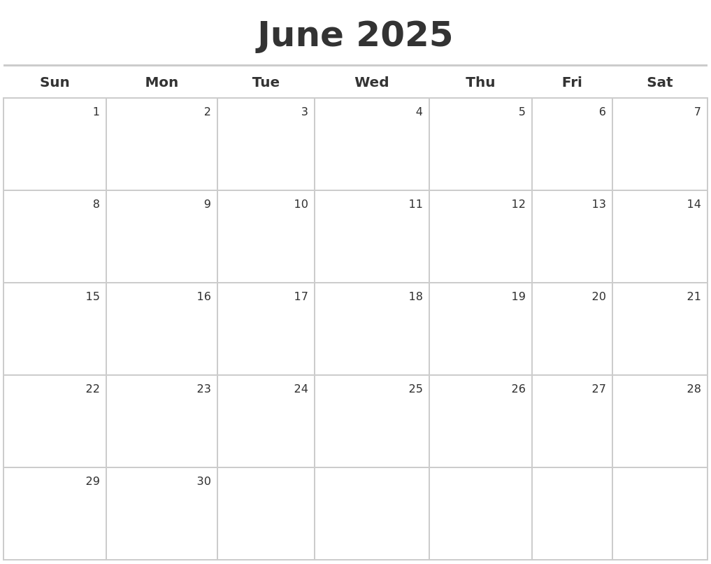 June 2025 Calendar Maker