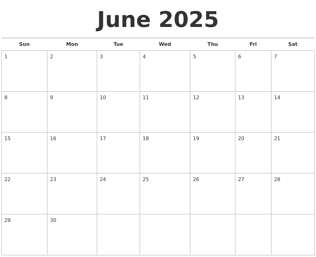 June 2025 Calendars Free