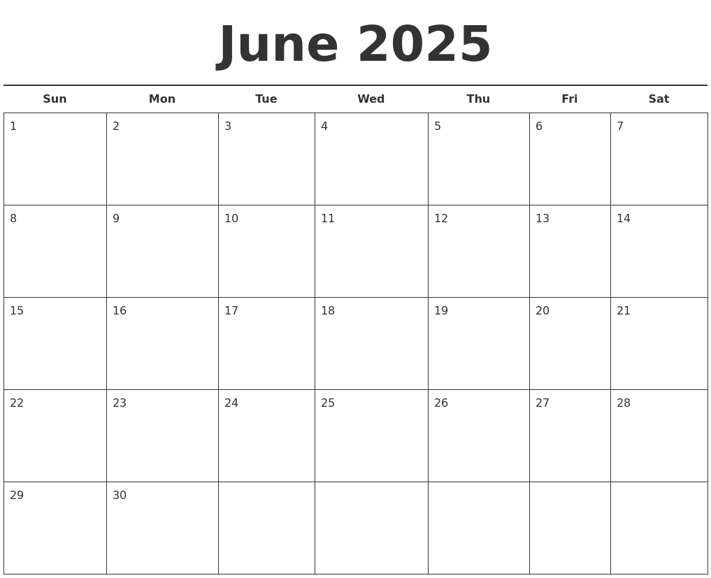 June 2025 Free Calendar Template