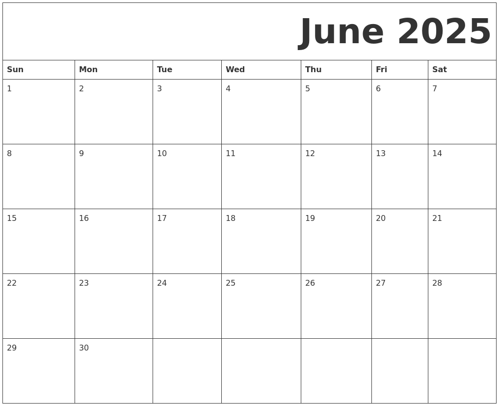 June 2025 Free Printable Calendar