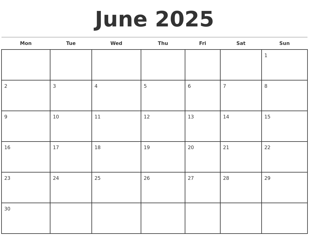 Printable Calendar June 2025 To June 2025