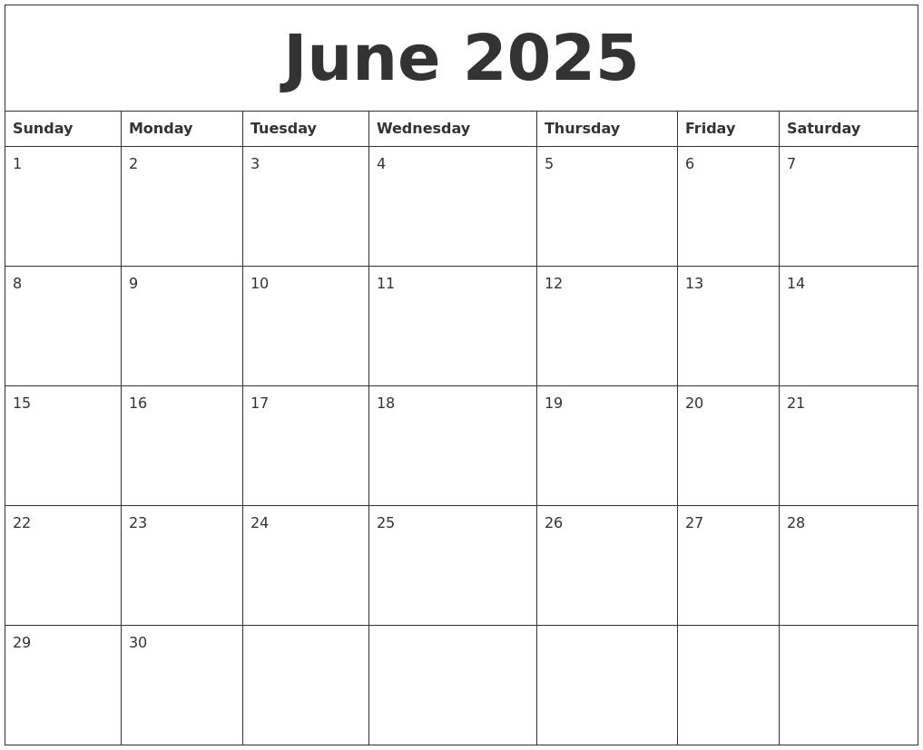 June 2025 Print Out Calendar
