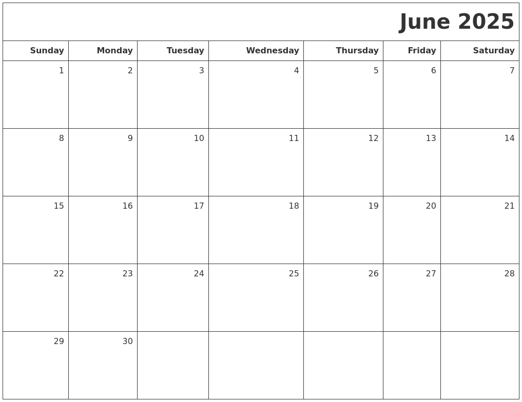 June 2025 Printable Blank Calendar