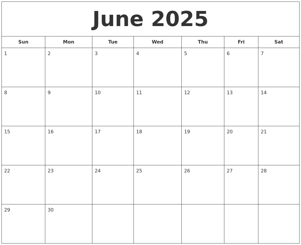 June 2025 Printable Calendar