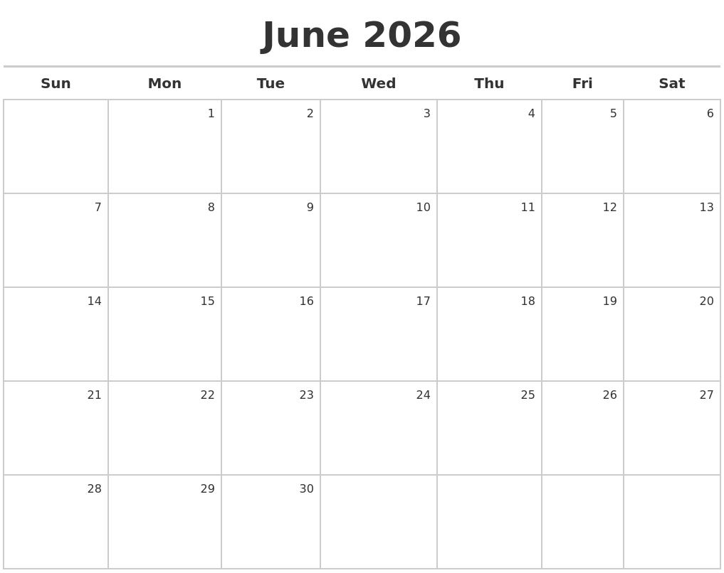 June 2026 Calendar Maker