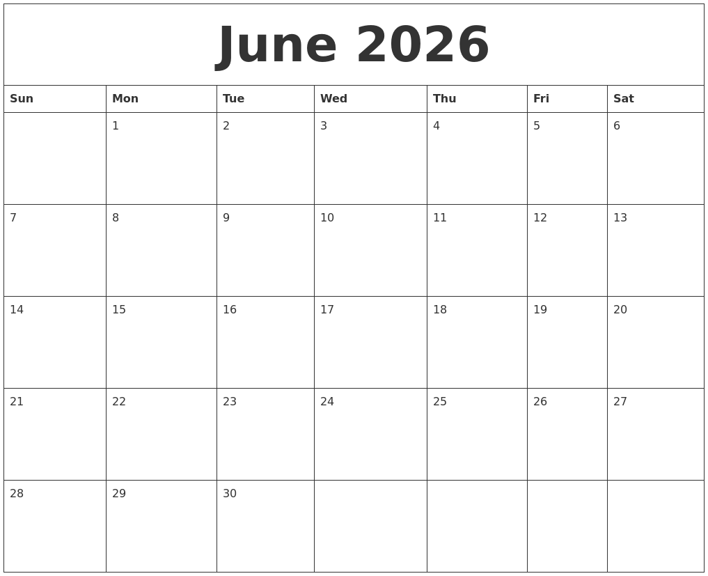 June 2026 Calendar