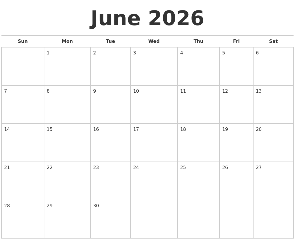 June 2026 Calendars Free