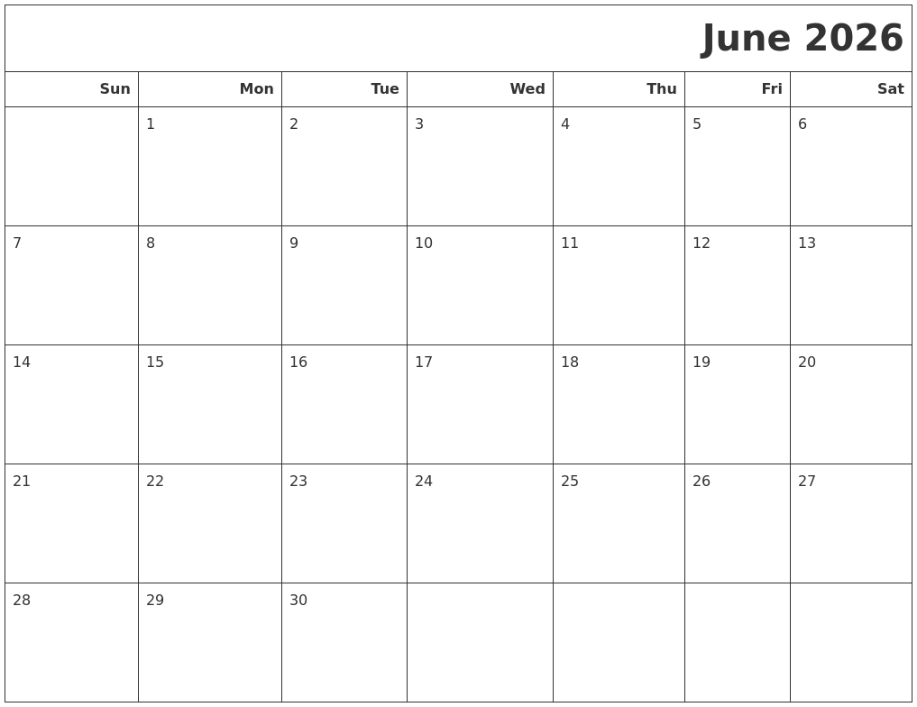 June 2026 Calendars To Print