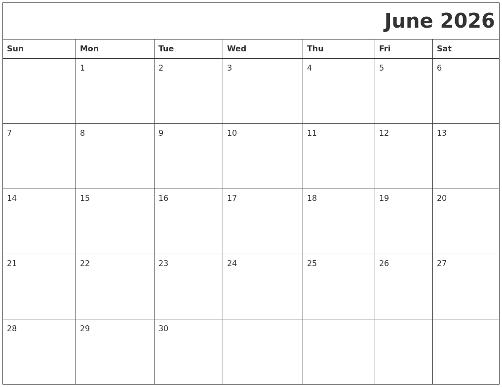 June 2026 Download Calendar