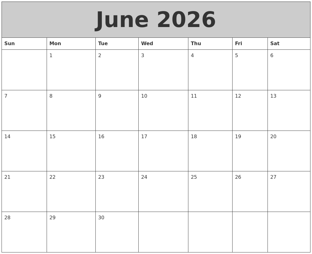 June 2026 My Calendar