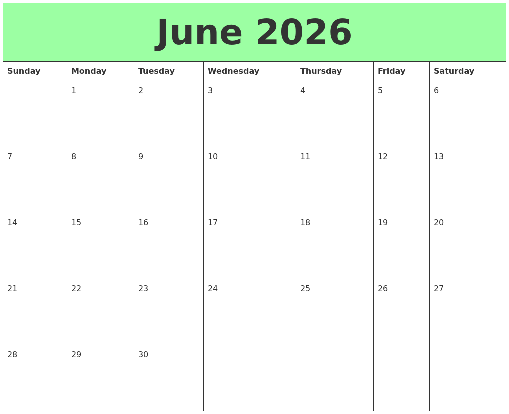 June 2026 Printable Calendars