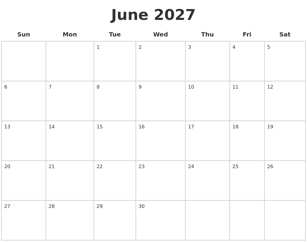 June 2027 Blank Calendar Pages