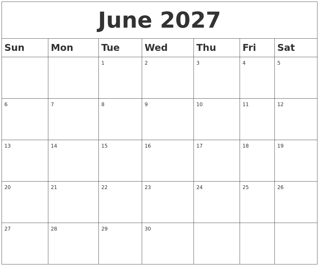 June 2027 Blank Calendar