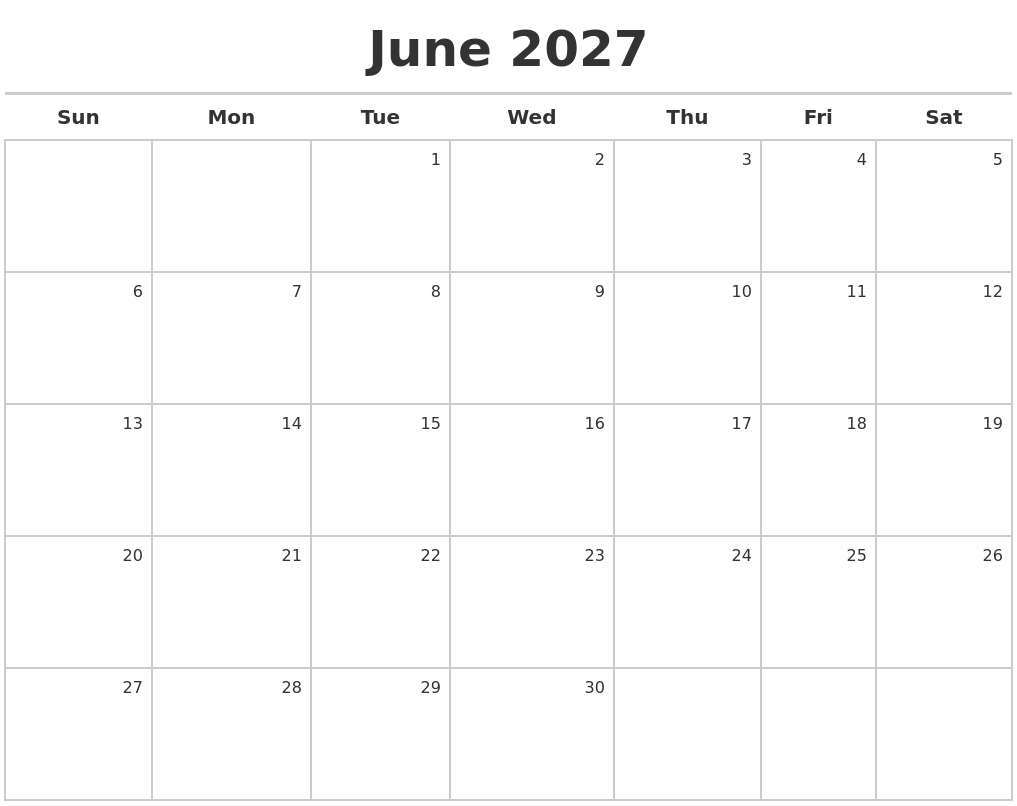 June 2027 Calendar Maker