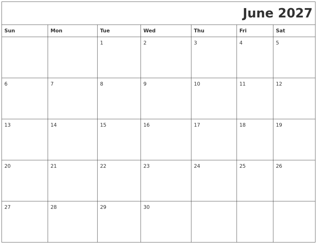 June 2027 Download Calendar