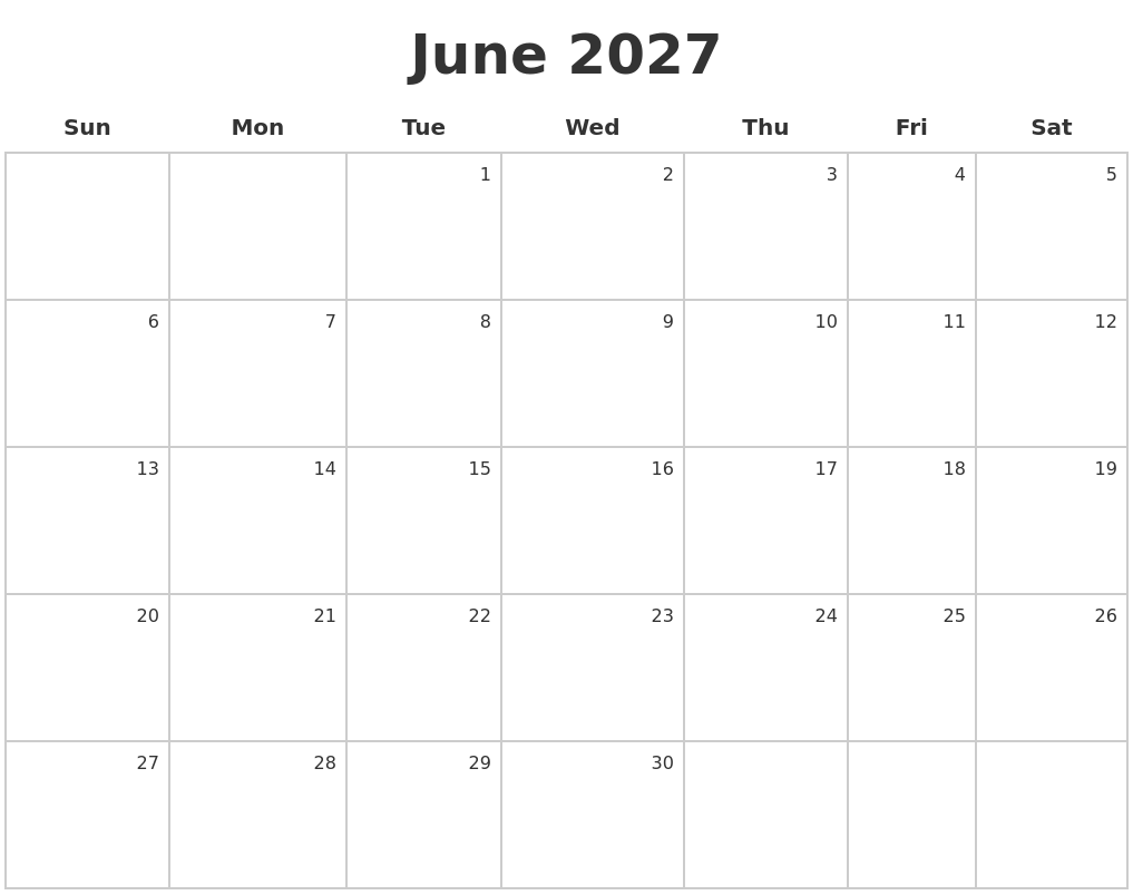 June 2027 Make A Calendar