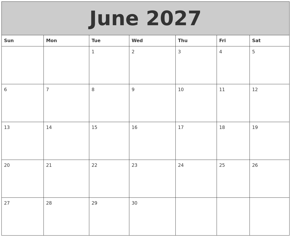 June 2027 My Calendar