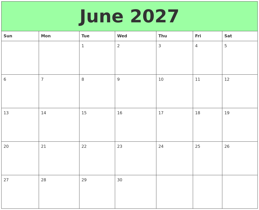 June 2027 Printable Calendars